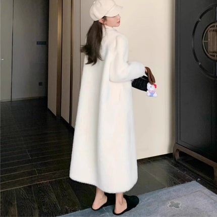 Imitation Mink Fur Outwear for Women 2024 Winter New Fur One-Piece Long Stand-Up Collar Furry Mink Outwear
