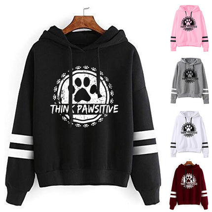 Foreign trade cross-border think pawsitive dog feet printed parallel bars striped sweater European and American autumn and winter men's and women's tops