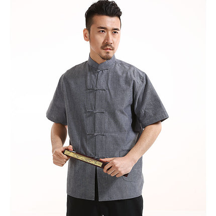 Shirt Men's Summer Old Coarse Cloth Short-sleeved Shirt Chinese Clothing Retro Chinese Style Casualty Han Clothing for Young Men