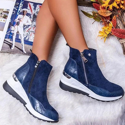 Foreign Trade 43 Large Size Snow Boots Women's Cross-border Autumn and Winter New High-top Women's Shoes Wedge Side Zipper European and American Style Cotton Boots
