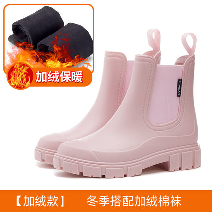 Cross-border fashion Chelsea rain shoes women's thick-soled waterproof elastic water shoes non-slip kitchen rubber shoes waterproof car wash shoes