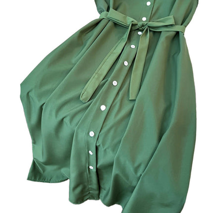 Retro Literary Green Shirt Sleeveless Dress Women's Simple Casual Summer Comfortable and Relaxed Atmosphere Long Skirt