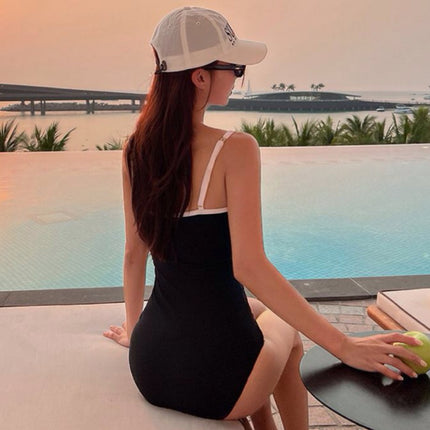 Factory sales new Korean version of solid color swimwear sexy beautiful back small chest gathered belly slim one-piece women's swimsuit