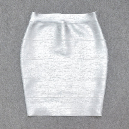 Cross-border European and American Luxury Gilding Silver Bandage High Waist Leather Skirt Spice Girls Ultra Short Hip Mini Skirt Elastic Pencil Skirt