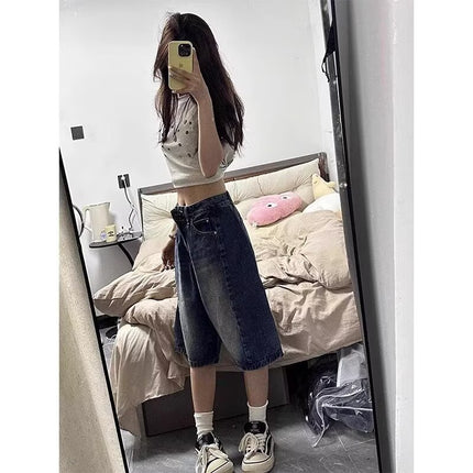 American Retro Five-Point Pants for Women 2025 New Summer Loose Slimming Pear-Shaped Figure Wide-Leg Casual Denim Shorts