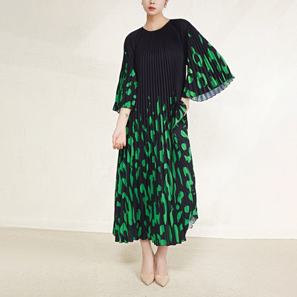Plus-Size Women's Pleated Dress, Cross-Border Fashion, Elegant, Waist-Cinching, Slimming, High-End Long Dress, Pleated Skirt, Sweet and Fresh