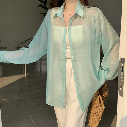 Ice Silk Cardigan for Small People, Loose and Lightweight Long-Sleeved Sun Protection Shirt for Women, Summer Design Back Slit Shirt