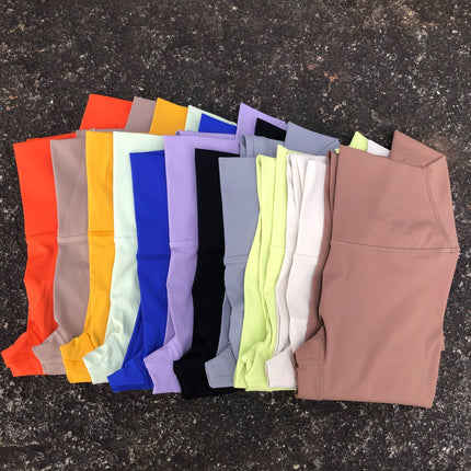 Solid Color 3.0 Double-Sided Brushed Women's High-Waisted Yoga Nine-Point Pants Peach Hip-Lifting Tummy-Tightening Elastic Running Fitness Pants