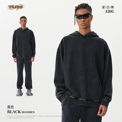 Tilani Batik Heavy Weight 420g Hooded Sweatshirt Casual Sportswear Suit Men's and Women's Hoodie Sweatshirt Two-Piece Set
