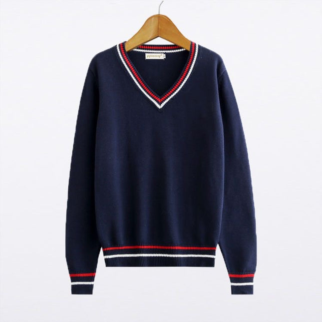 Spot Autumn and Winter Preppy Style Long-Sleeved Pullover Knitwear V Neck Woolen Knitwear Loose Jk School Uniform Knitwear Class Uniform