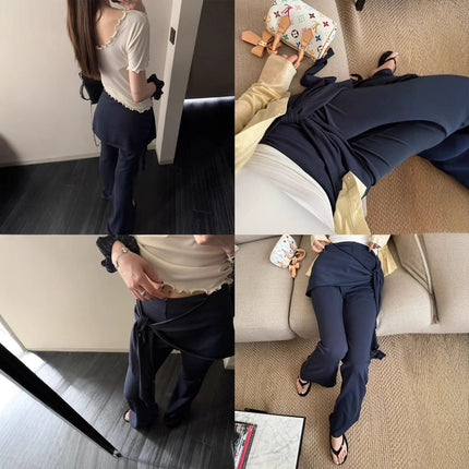 Superniniy Modal Butt Curtain Flared Yoga Pants Cover the Crotch, Slimming Look and Long Legs, Mid-Waist Pants for Women Summer