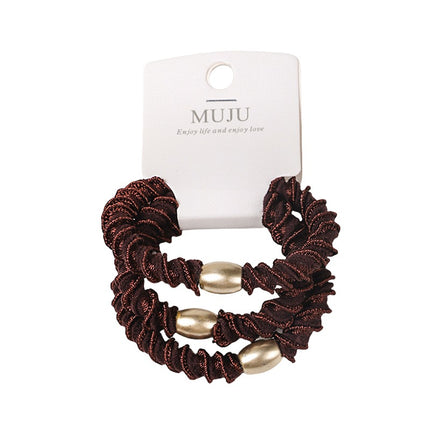 3-Pack of Premium Elastic Hair Bands with Gold Beads, Thick and High-Elastic Braided Hair Ties, Simple High Ponytail Hair Ties