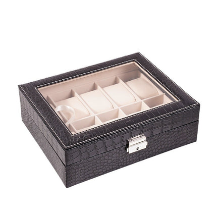 High-End Crocodile Pattern Multi-Compartment Watch Box Jewelry Box Finished Product 10-Compartment Bracelet Jewelry Storage Display Box Cross-Border Shipping