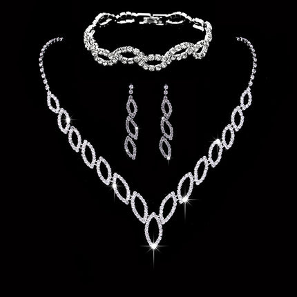 Amazon Cross-Border Jewelry Wedding Photography Women's Necklace Accessories Silver Earrings Necklace Bridal Jewelry Set
