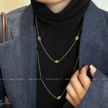 18K Titanium Steel Pig Nose Necklace Accessories Women's High-End Stacked Sweater Chain Extra Long Accessible Luxury Niche Clavicle Chain