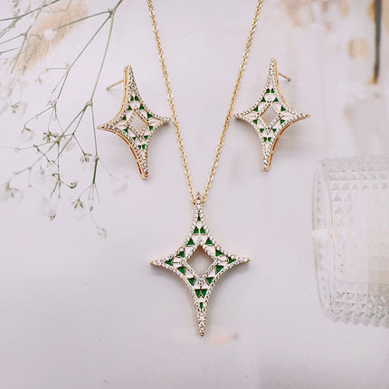 Manufacturer Supplies Niche Fashion Versatile Pendant Earrings with Hollow Four-Pointed Star Design, Made of Light Luxury Brass and Zircon