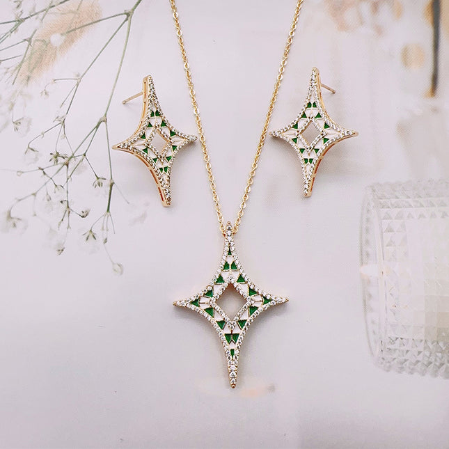 Manufacturer Supplies Niche Fashion Versatile Pendant Earrings with Hollow Four-Pointed Star Design, Made of Light Luxury Brass and Zircon