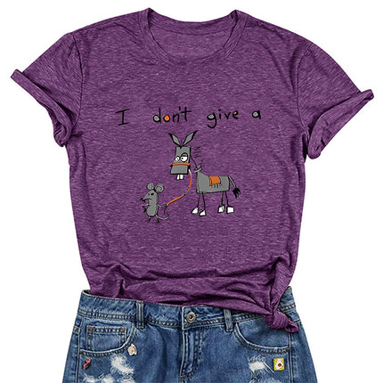 I don't give a European and American fun cartoon mouse donkey printed short sleeve round neck T-shirt ladies foreign trade jacket