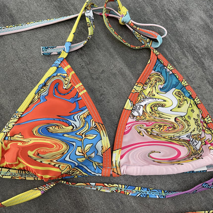 Factory Export Women's Sexy Two-Piece Swimsuit Flower Tooth Split Swimsuit European and American Ethnic Style Printed Bikini