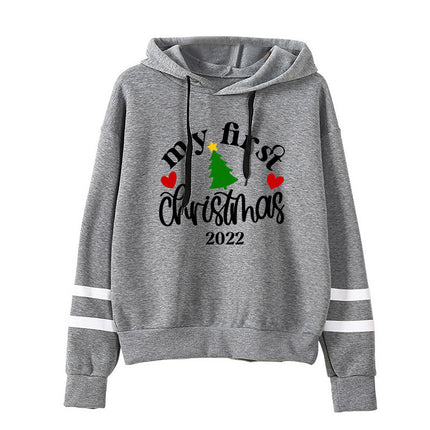 Cross-border European and American foreign trade Christmas tree Christmas printing striped parallel bars hoodie men's and women's European code plus size