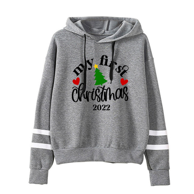 Cross-border European and American foreign trade Christmas tree Christmas printing striped parallel bars hoodie men's and women's European code plus size