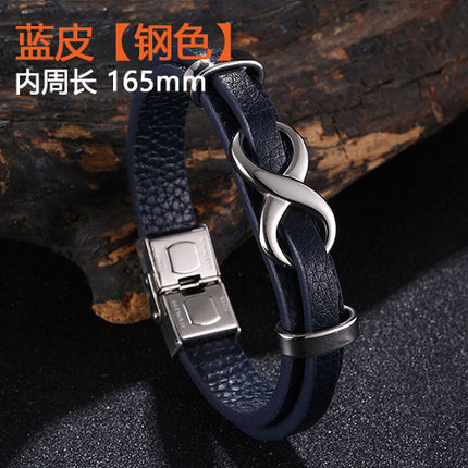 [Explosions] Cross-border punk 8-character lucky leather rope men's charm leather snap buckle leather bracelet trendy jewelry