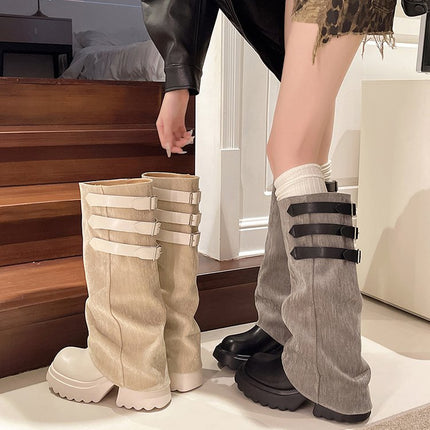 Unique Belt Buckle Long Boots for Women 2025 Autumn and Winter New Thick-Soled Stacked Tube Boots Sweet Cool Style High Knight Boots