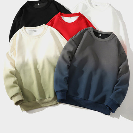 Japanese Style White Bottom Tile Spring and Autumn New Men's Sweat All-match Solid Color Gradient Crewneck Heavy Trendy Brand Sweat