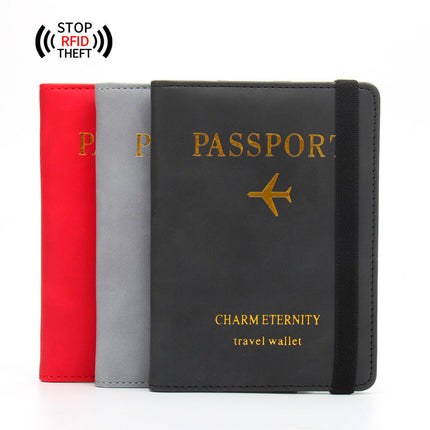 Rfid Anti-Magnetic Passport Holder Amazon Passport Book English Foil Stamping Ticket Holder Multi-Card Slot Elastic Band Passport Cover Leather
