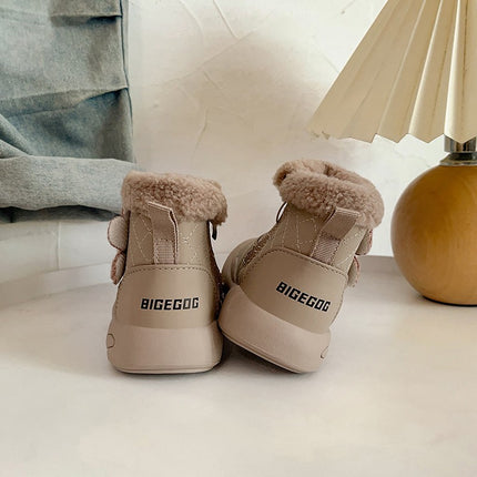 Winter girls' short boots fleece-lined cotton warm baby cotton shoes soft bottom baby toddler snow boots 1-3 years old