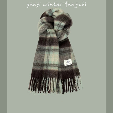 Cross-Border Popular Versatile Plaid Scarf Women's Winter Scarf Retro Thickened Imitation Cashmere Student Thickened Scarf Men's Wholesale