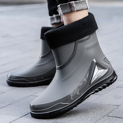 Cross-Border Rain Boots for Men, Water Shoes with Fleece Lining, Men's Water Boots, Outdoor Work Non-Slip Kitchen Wear-Resistant Waterproof Rubber Shoes
