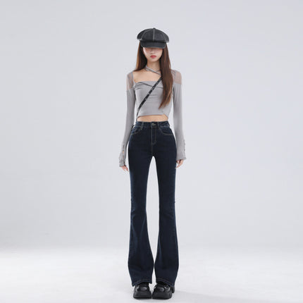 2025 Fall/Winter Main Collection: Micro-Flared Jeans for Women, Stylish High-Waisted Slimming Bootcut Pants for Petite Figures