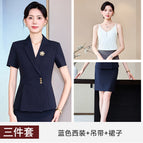 Blue suit + suspenders + skirt / S