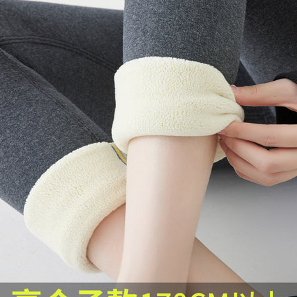 Long Cotton Pants for Women, Winter Outerwear for Tall Individuals, Fleece-Lined, Thickened, High-Waisted, Lamb Wool Base Layer, Plus Size, Northeast Warm Pants