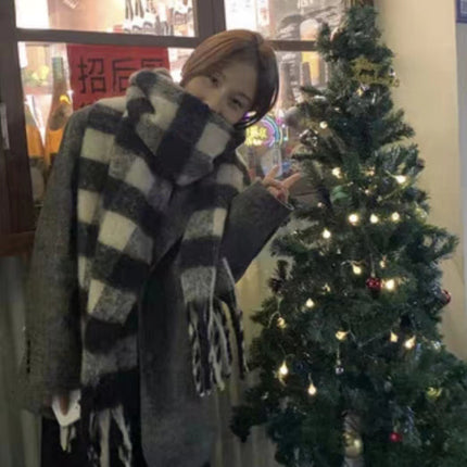 New Maillard Cashmere Plaid Scarf Women's Autumn and Winter Thickened Warm Shawl Dual-purpose Solid Color Student Scarf