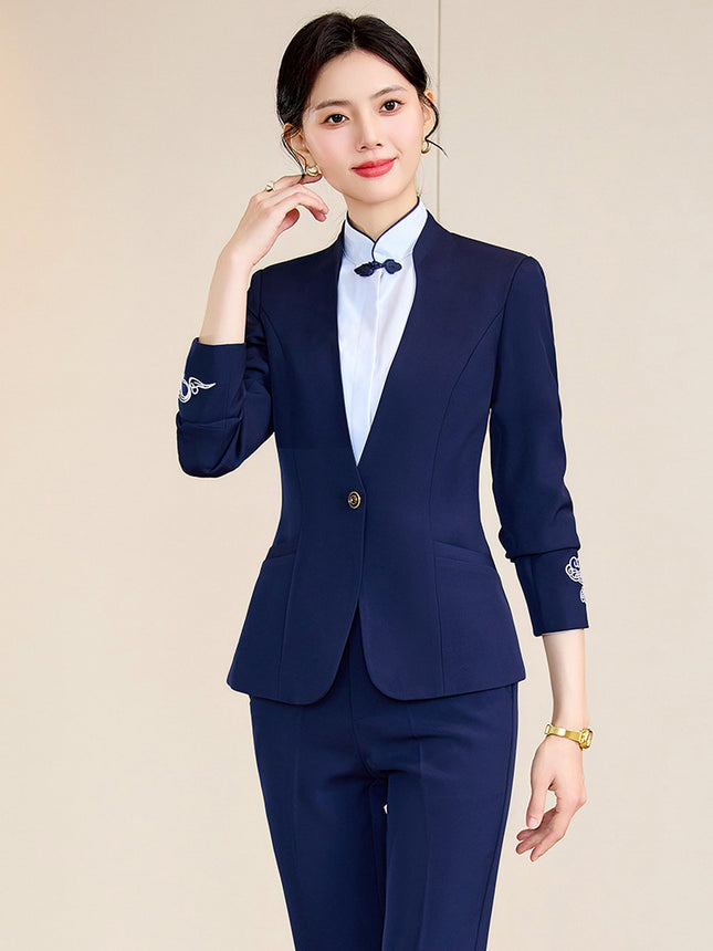 Blue Ladies Professional Suit Vest suit Hotel Front Desk KTV Reception Chinese Restaurant Waiter Work Clothes