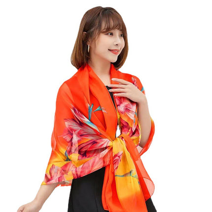 Seaside Sunscreen Silk Scarf Imitation Silk Scarf Spring and Summer Joker High-grade Printed Beach Scarf Silk Scarf Shawl Wholesale