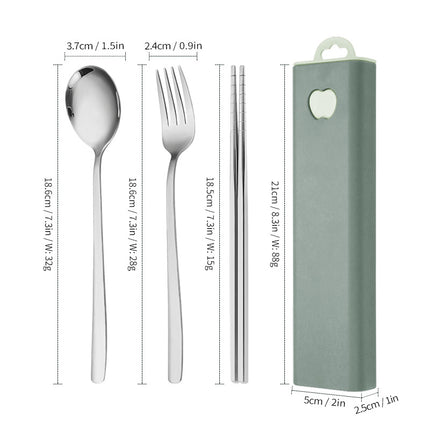 304 Stainless Steel Convenient Tableware Fork, Spoon and Chopsticks Three-Piece Set Outdoor Travel Student Storage Box Tableware Set