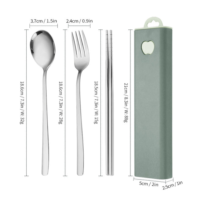 304 Stainless Steel Convenient Tableware Fork, Spoon and Chopsticks Three-Piece Set Outdoor Travel Student Storage Box Tableware Set