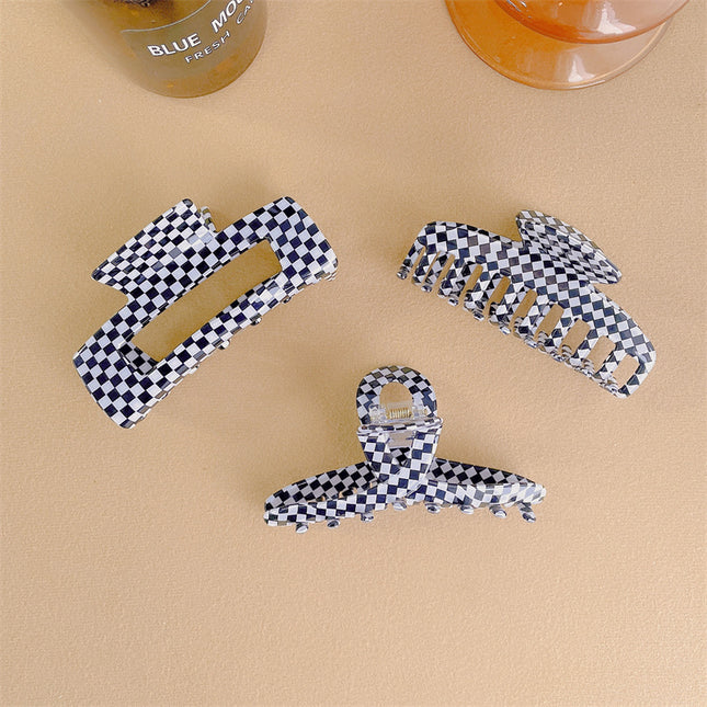 Black and White Checkerboard Hair Clip Acetate Board Back of the Head Hairpin Female Shark Clip Hair Accessory Korean Ins Hair Clip