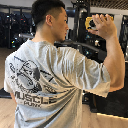 MUSCLE PUNK Original Loose plus size Half-sleeved T-shirt Men's Fashion Brand Printed Fitness Crewneck Top Short-sleeved