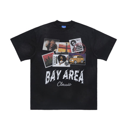 LawFoo National Tide American Street Spray Paint Washing Water Direct Spray Printing Shoulder Loosen Version Couple Tide T-Shirt