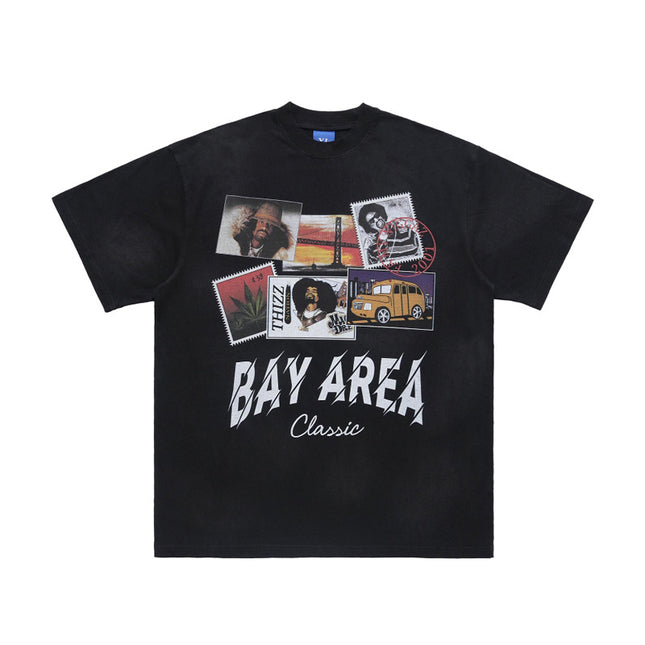 LawFoo National Tide American Street Spray Paint Washing Water Direct Spray Printing Shoulder Loosen Version Couple Tide T-Shirt