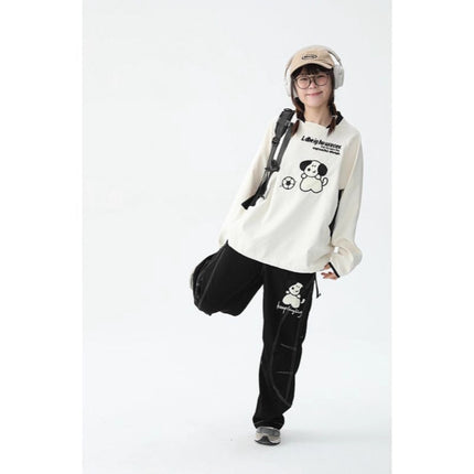 Autumn Waffle Puppy Embroidered T-Shirt Ball Clothes Women's Japanese Style Retro Preppy Style Casual Sports Long-Sleeved Tops