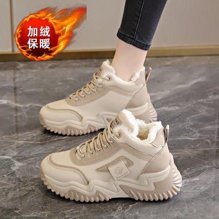 Women's Sneakers 2025 New Spring and Autumn Plush Thick-Soled Student Foot-Shaping High-Top Dad Shoes