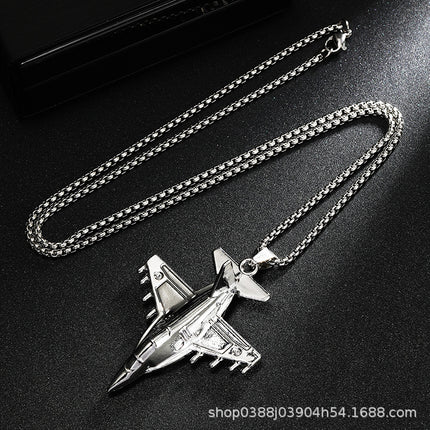 Domineering fighter aircraft model stainless steel necklace niche Joker sweater chain aviation air show commemorative gift