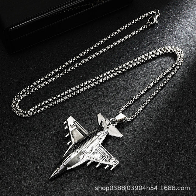 Domineering fighter aircraft model stainless steel necklace niche Joker sweater chain aviation air show commemorative gift