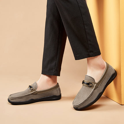Doug Shoes Men's 2025 New Summer Breathable Genuine Leather Men's Shoes High-end Slip-on Soft Bottom Non-slip Driving Driver Shoes