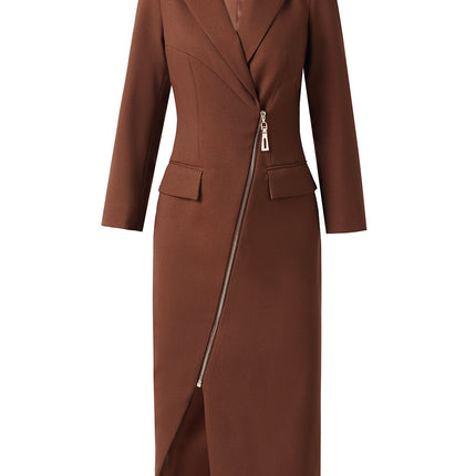 Zhili's Powerful Aura Dress 2026 New Spring Style Diagonal Zipper Figure-Flattering High-End Slit Bodycon Blazer Dress